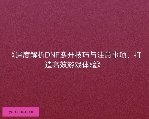 《深度解析DNF多开技巧与注意事项，打造高效游戏体验》